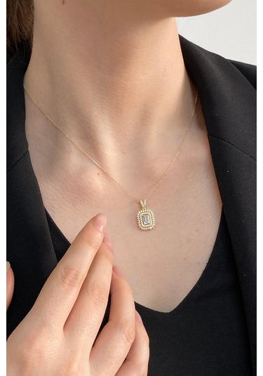 Zümrüt Sarraf 14 Ayar Altın Baget Taşlı Kolye