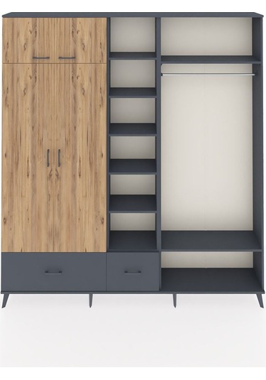 Arges Dolap 12 Raflı 2 Çekmeceli 2 Askılı 220x30x243 Antrasit-çam/antrasit Atlas Çam/antrasıt Arges Dolap 12 Raflı 2 Çekmeceli 2 Askılı 220x30x243 Antrasit-çam/antrasit Atlas Çam/antrasıt