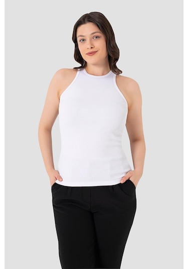 Arma Yıldız Kadın Pamuklu Fitilli Görünümlü Halter Yaka Basic Siyah - Beyaz Atlet 2'li Paket Beyaz - Siyah