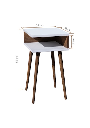 Eymen Ahşap Ayaklı Yan Sehpa Köşe Sehpa Beyaz-barok