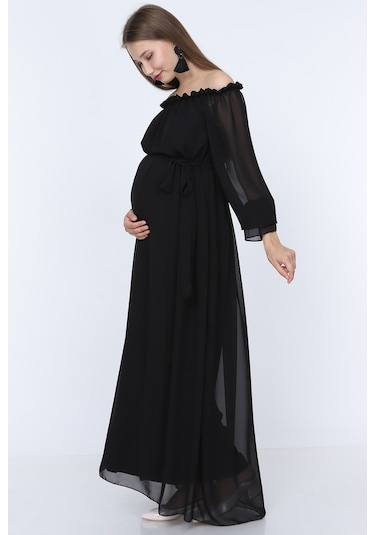 Modalabio Moda Labio-Babyshower Dökümlü Hamile Elbisesi Siyah
