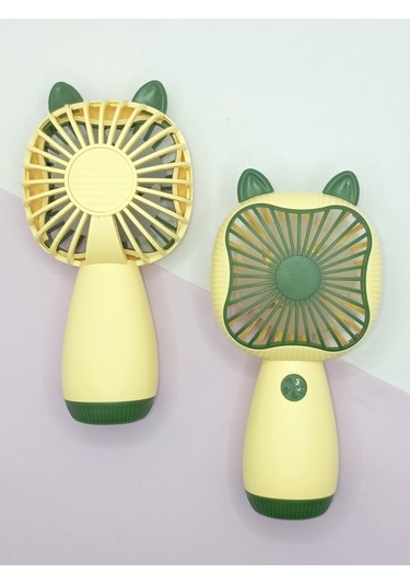 Mini Fan Kedi Model Fan Şarj Edilebilir El Fanı Vantilatör - Yeşil