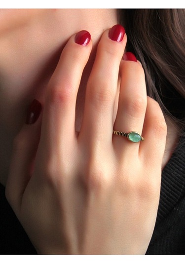 Doğal Taş Yeşil Akik Doğal Taşlı Antik Ayarlanabilir Kadın Yüzük Euy30ya Çok Renkli