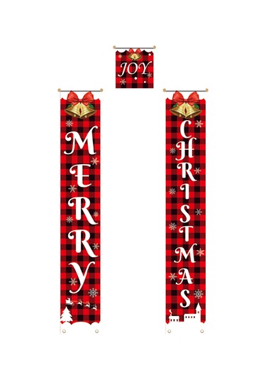 Kangvka Noel Kapı Askısı - Zil Desenli Kumaş Banner, 180x30 Cm, Kırmızı Renk, 3 Seçenekli Stili