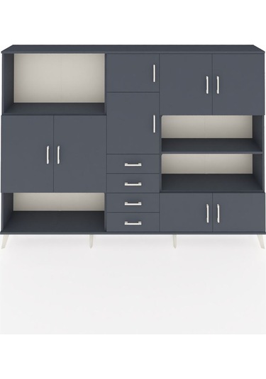 Arges Dolap 9 Raflı 4 Çekmeceli 8 Kapaklı 220x30x163 Antrasit-ant Antrasit-antrasit