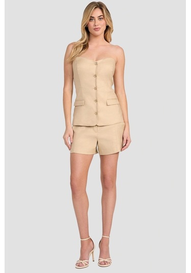 Guess Kadın Bej Keten Bluz Kahverengi