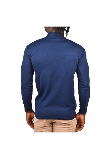 Deepsea Erkek Lacivert Zigzag Desenli Yarım Balıkçı Yaka Dar Kesim Boğazlı Triko Kazak 2505496 Lacivert