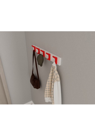 Hepsi3boyutlu Modern Duvar & Kapı Kanca Askılık - 5 Adet Kırmızı Kanca Askılık - Model No : 2 Kırmızı