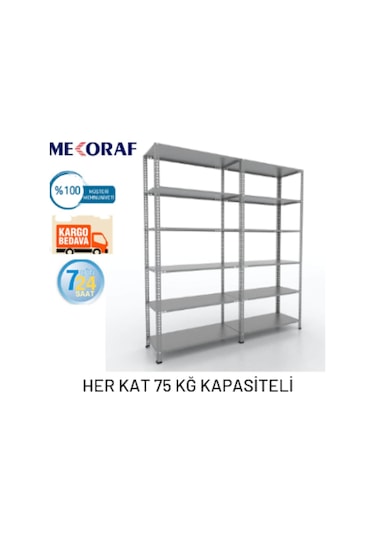 Mekoraf 43 X 93 2 Metre 6 Katlı Duble Raf Sistemi (2 Ünite ) Gri