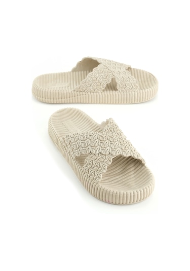 Gezer Kadın Yazlık Ev Banyo Islak Zemine Uygun Terlik Bej