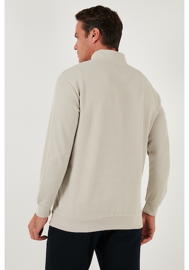 Buratti Pamuklu Regular Fit Yarım Fermuarlı Dik Yaka Erkek Sweat 5905716 Taş