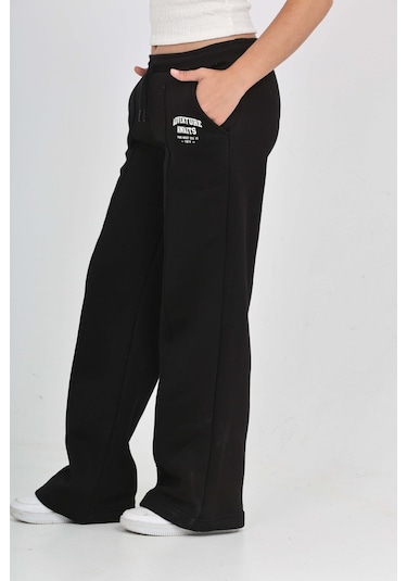 Toontoy Kız Çocuk Bol Paça Baskılı Eşofman Alt Siyah