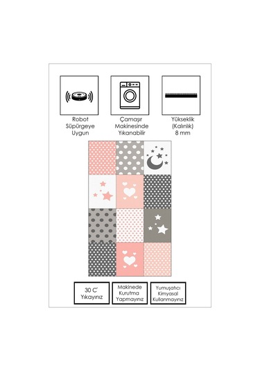 West Home Makinede Yıkanabilir Kaymaz Taban Leke Tutmaz Yıldız Desenli Bebek Ve Çocuk Halısı Oyun Matı Wh 513 Rose Pembe
