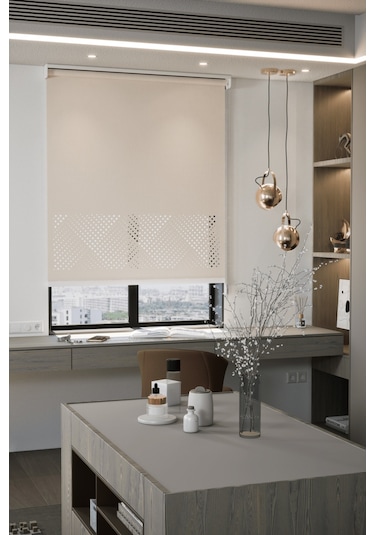 Lazer Kesim Mat Stor Perde, Lazer Kesimli Modern Serisi, M-3003 Açık Kahverengi Açık Kahverengi