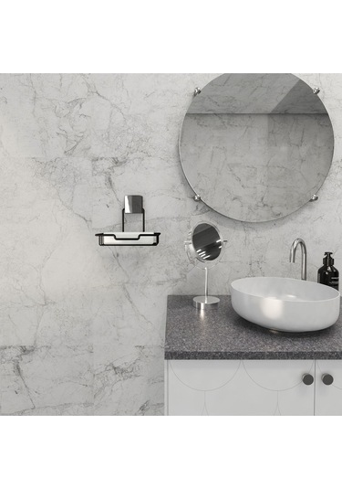 Decorev Siyah Askılı Sabun Koyma Haznesi Modern Banyo Aksesuarı, Güçlü Yapışkanlı Siyah Askı