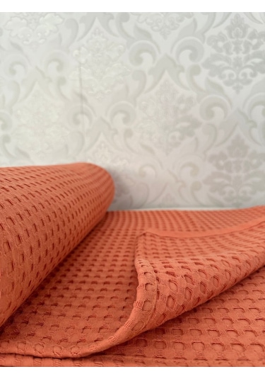Premium %100 Pamuk Çift Kişilik Yazlık Pike, Yatak Örtüsü,terletmez Kumaş Turuncu Renk 240x200cm Turuncu