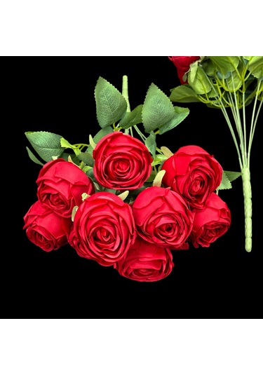 Konak Züccaciye 9 Dallı Katmerli Gül Demet Kırmızı