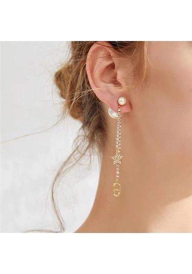 Yystore Dıoo Kadın Küpeleri Zirkon Kakmalı Cd Harfleri Püskül Küpe