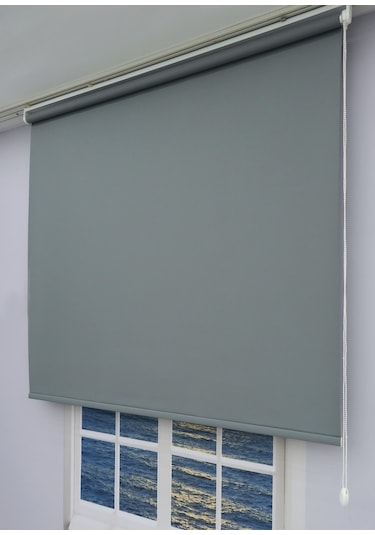 Düz Stor Perde - Kalın Mat Stor Güneşlik Kumaş Keten - Alüminyum Kasa Ve Boru - Eteği Dilimsiz/düz Antrasit