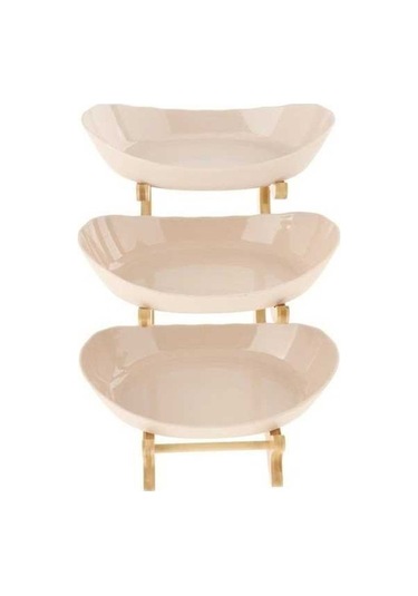 Dancemonkey 3 Katlı Bambu + Plastik Tabağı -bej, Pratik Ve Dayanıklı Bej