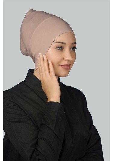 Altobeh Hazır Pratik Geçmeli Uzun Boru Tesettür Bonesi - Pudra