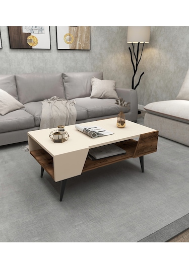 Arnetti Aren Orta Sehpa Modern Salon Sehpası, Ceviz Bej - Aren