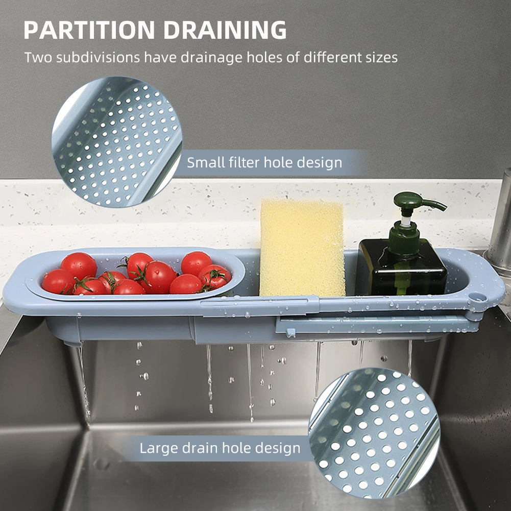Geeroyoo Mavi Gri Genişletilebilir Sıvı Filtreli Lavabo Sepeti - Bölmeli Su Çıkarma, Havlu Asma Barı Ve Mutfak Malzemeleri Depolama Gri - Mavi