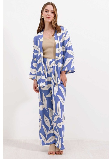 Gabria Desenli Kimono Takım Mavi