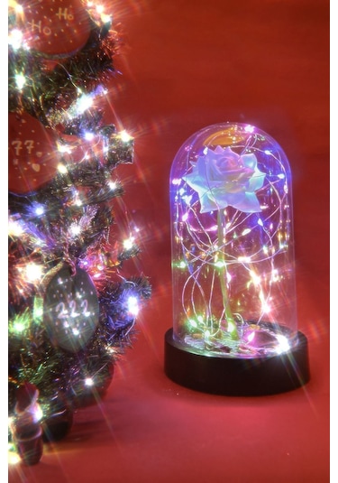 Anneler Gününe Özel Beyaz Gül Rgb Fanus Lamba Usb'li Yapay Çiçek Dekoratif Aydınlatma Hediyelik