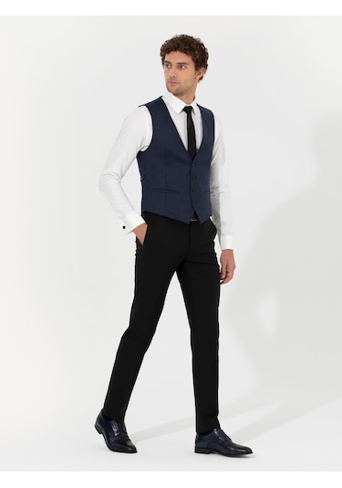 Cacharel Lacivert Slim Fit Yün Karışımlı Yelek
