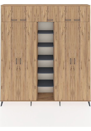 Arges Dolap 18 Raflı 9 Kapaklı 220x30x243 Çam-çam/antrasit Atlas Çam/antrasıt