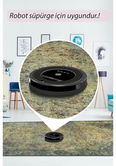 Blues Vintage Desenli Dokuma Taban Dekoratif Yeşil Halı (Al 23)