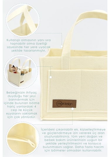 Mordesign Keçe Anne Bebek Bakım Çantası, Yenidoğan Alt Açma Değiştirme Organizer, Taşınabilir Düzenleyici, Bej Bej Zg948-1 Bej
