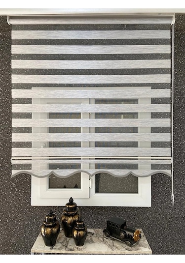 Ithal Bambu Gri Stor Zebra Perde Eteği Dilimli Alüminyum Kasa Metal Ayak