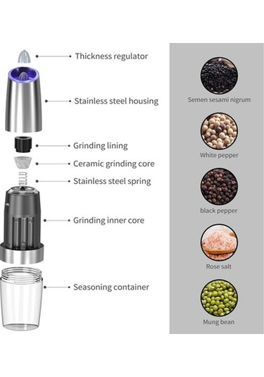 Danri Elektrikli Karabiber Değirmeni Seti, Otomatik Tuz Ve Karabiber Değirmeni, Akülü, Tek Elle Çalıştırma
