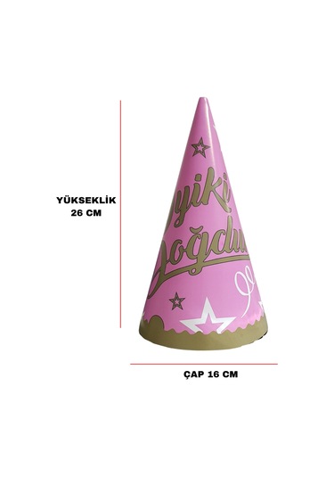 İyiki Doğdun Temalı Pembe Karton Parti Şapkası 8 Adet Tüm Yaşlar