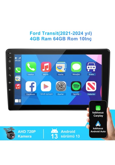 Ford Transit 2021-2024yıl 4gb Ram 64gb Rom Carplay Navigasyon 10"