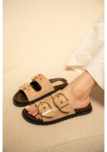 Craft Kadın Gold Toka Detaylı Terlik Bej Süet