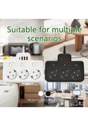 Motion003 2500w 3 Cm Kablo Beyaz Avrupa Standartlı Fişli Priz Şeridi 3 Ac Çıkış 4 Usb 1