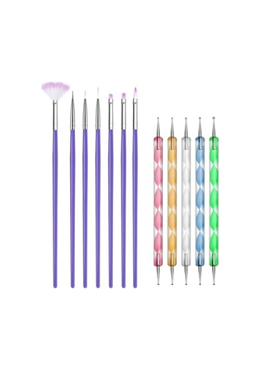 12 Adet Nail Art Süsleyen Boyama Çizim Lehçe Kalem + Uv Tırnak Jel Lehçe Akrilik Manikür Aracı İçin Mor Fırçalar Set