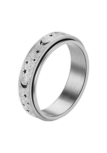 Gümüş Kadın Erkek Yüzük Ay Yıldız Fidget Spinner Yüzük Anti Stres Paslanmaz Çelik Çiftler Dönen Yüzük Takı Hediye Us 6 Gümüş