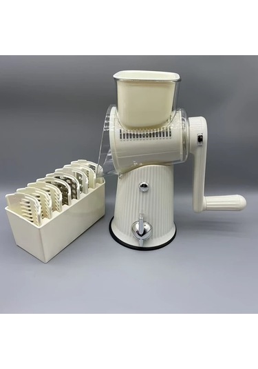 Motion003 Beyaz Mutfak Gerekliliği Manuel Elde Taşınabilir Sebze Dilimleyici Döner Peynir Rendeleyici Fındık Öğütücü 10 Paslanmaz Çelik Bıçaklı Beyaz