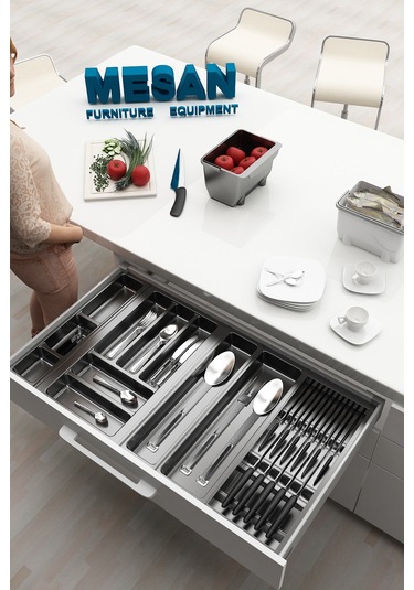 Çekmece Içi Kaşıklık Ve Bıçaklık Düzenleyici Antresit, 84x48 Yandan Ve Boydan 4cm Kesilebilir Antrasit