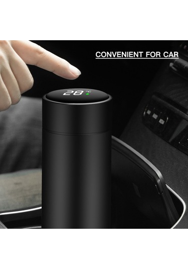 Xiyyadms 470ml Siyah 304 Paslanmaz Çelik Vakumlu Isı Saklama Bardak - Akıllı Sıcaklık Ölçüm Özelliği