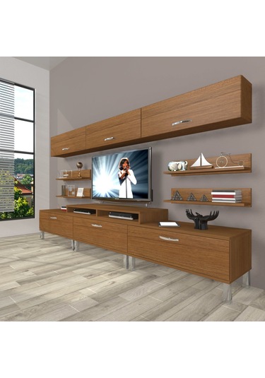 Decoraktiv Ekoflex 8y Slm Krom Ayaklı Tv Ünitesi Tv Sehpası Ceviz