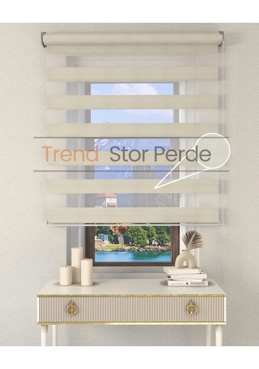 Geniş Plise Krem Etek Dilimsiz Zebra Stor Güneşlik Perde Krem