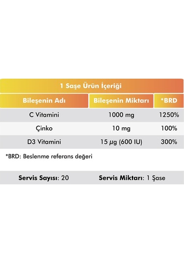 Voop C Vitamini D3 Vitamini ve Çinko 20 Saşe