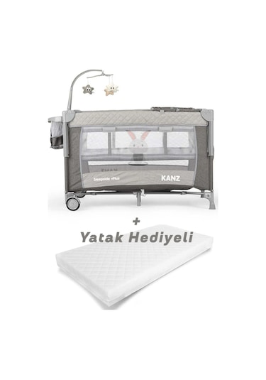 Kanz Sleepside +plus Anne Yanı Park Yatak Gri - Yatak Hediyeli