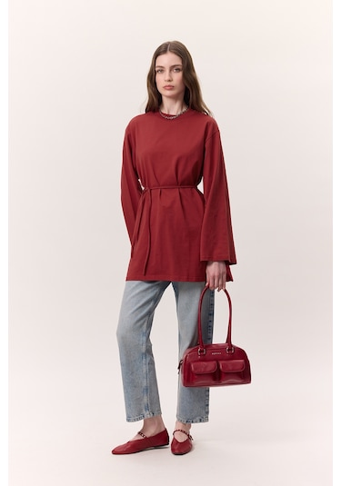 Bağlama Detaylı Oversıze Tshırt Kırmızı Kırmızı