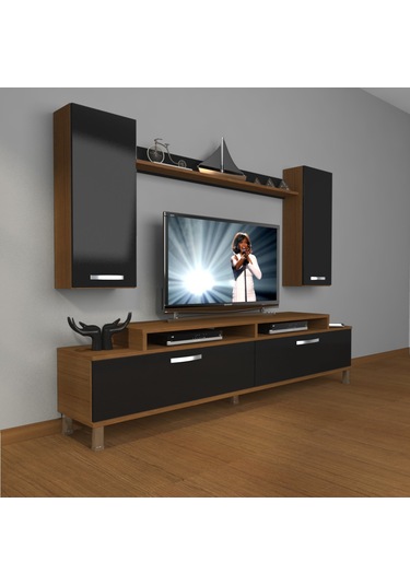 Decoraktiv Ekoflex 7 Slm Krom Ayaklı Tv Ünitesi Tv Sehpası Ceviz - Siyah